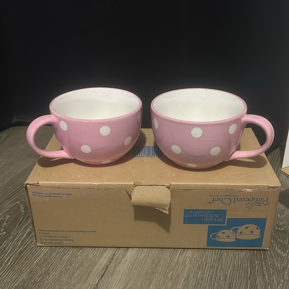 Pampered Chef Simple Additions Dots Coffee & More Cups #1977 Set Of 2 Soup Latte